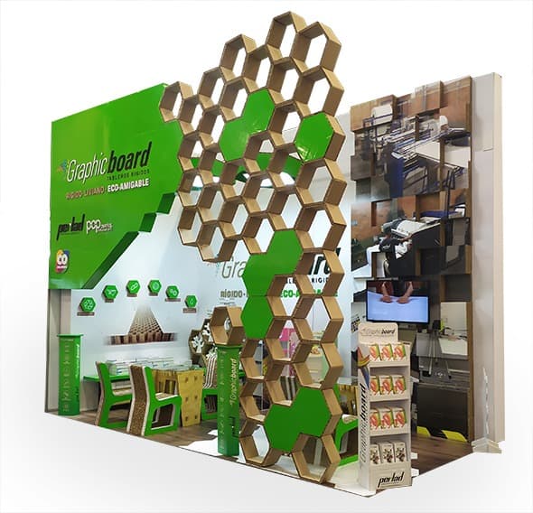 Stand de feria y mobiliario corporativo construido en Graphicboard